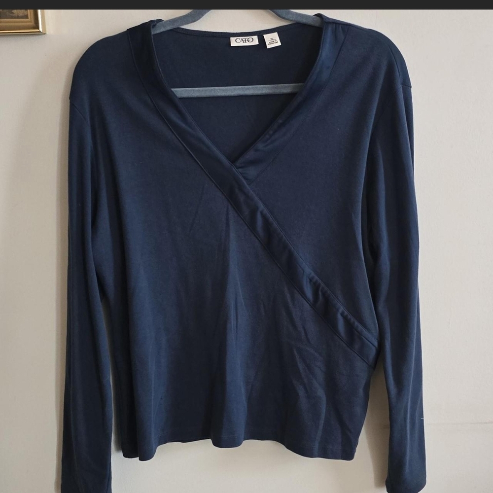 Cato Deep Blue Wrap-Style Long Sleeve Top